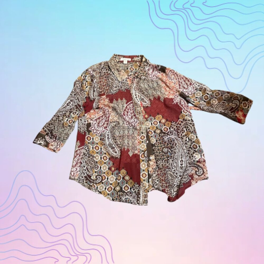 COLDWATER CREEK Paisley Print Button-Up Blouse